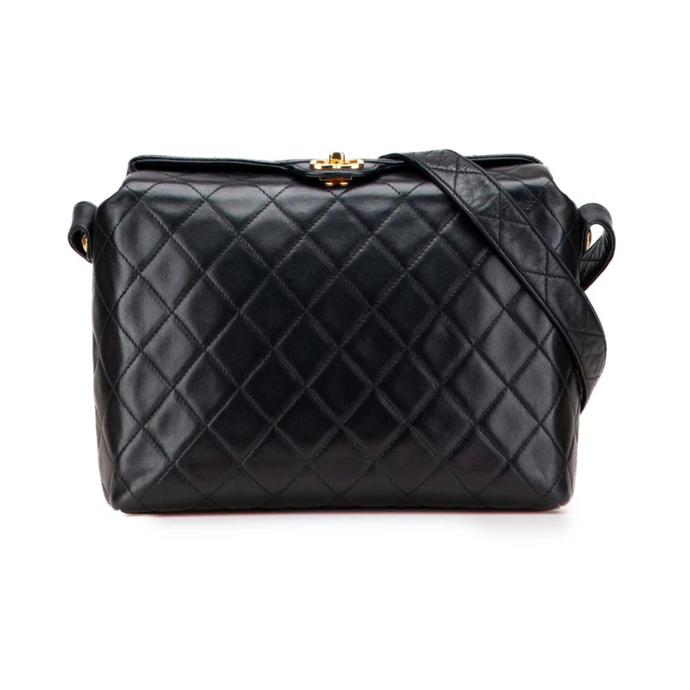 Chanel Vintage Damen Schwarz Gebrauchte Stepp-Schultertasche