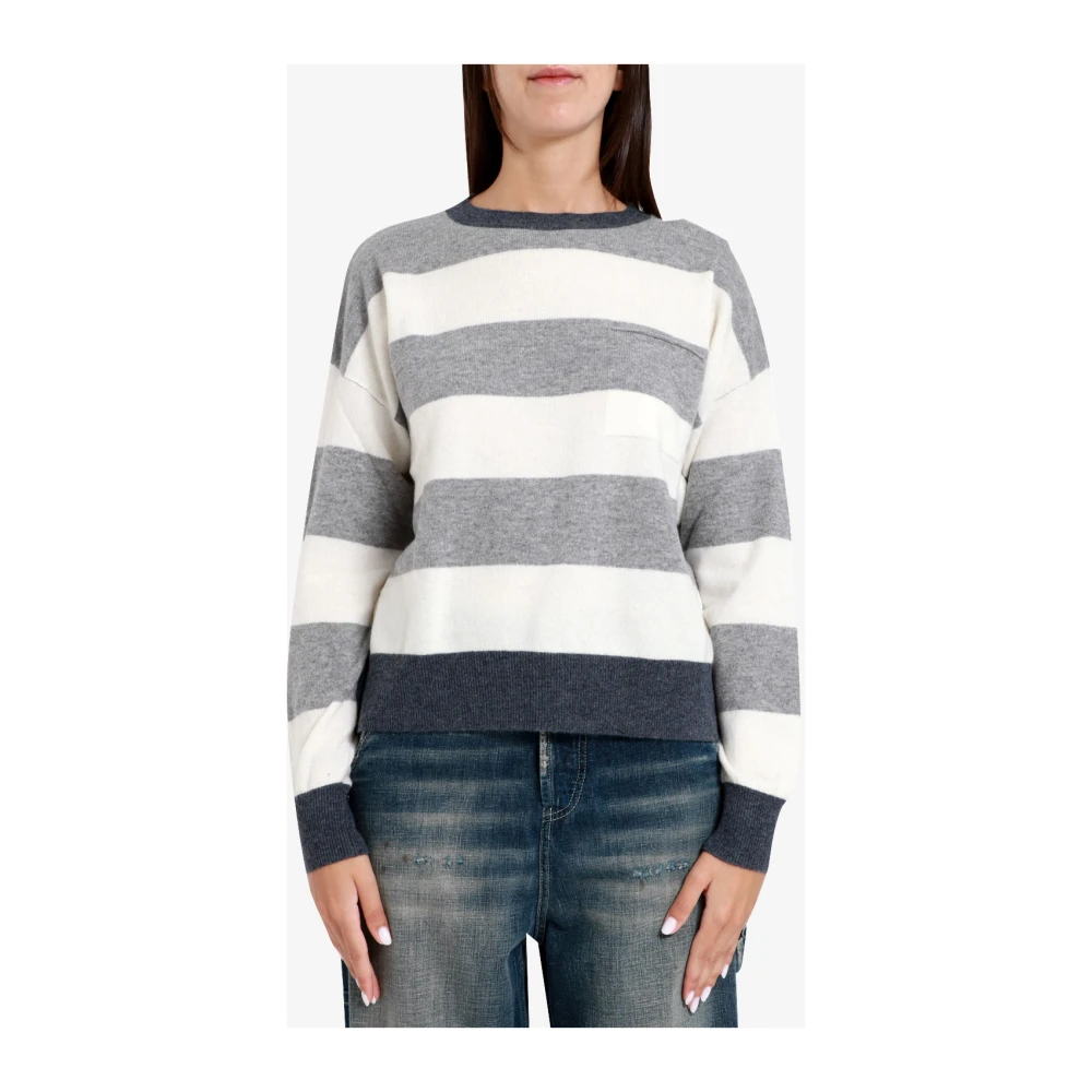 Kaos Gestreepte wollen trui met ronde hals Gray Dames