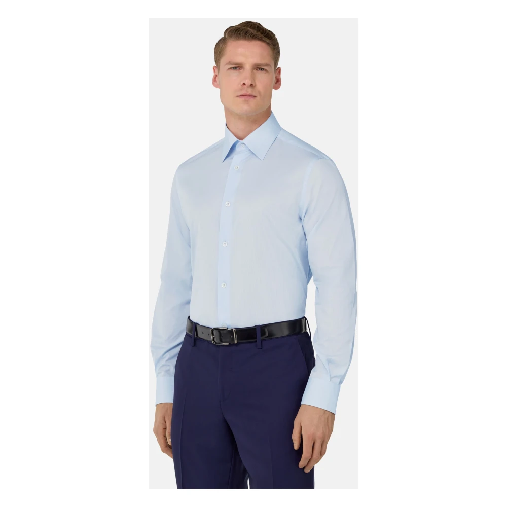 Boggi Milano Regular Fit Overhemd van Katoenen Twill Blue Heren
