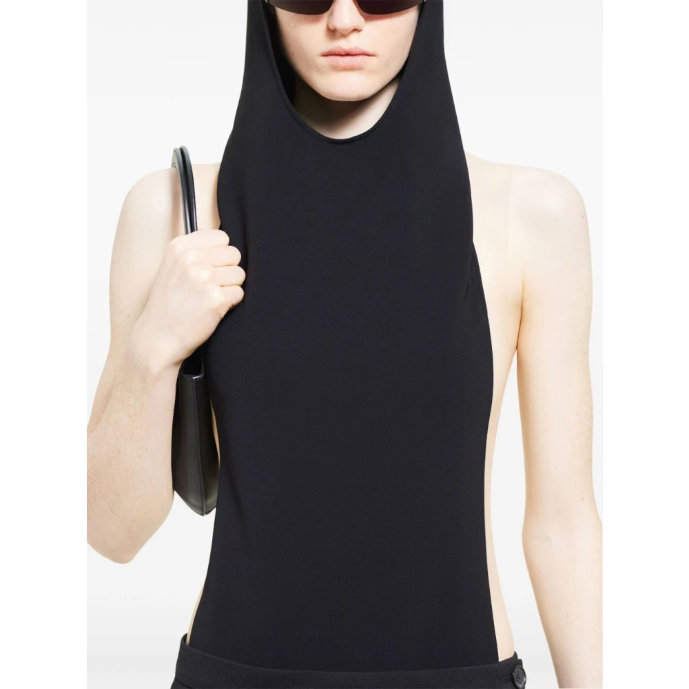 Courrèges Beige Hooded Bodysuit met Semi-Transparante Inzetstukken Beige Dames