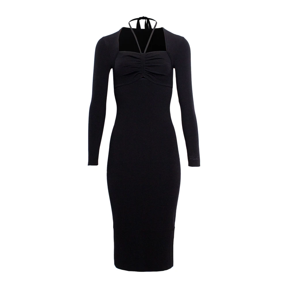 Karl Lagerfeld Black Knit Cut-Out Dress - Female - Midi Dresses - Xs - Dresses