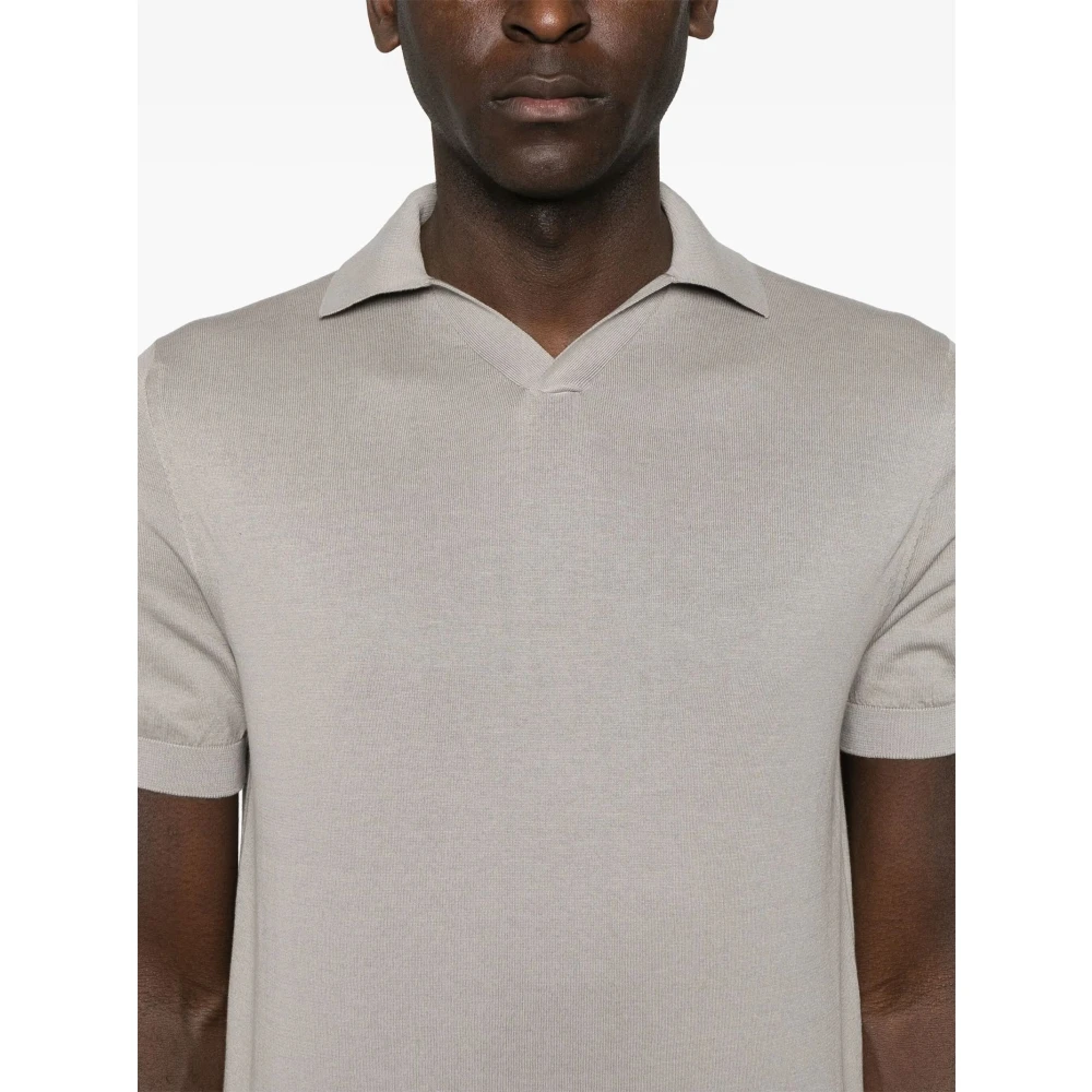 Fedeli Beige Katoenen Poloshirt met V-hals Beige Heren