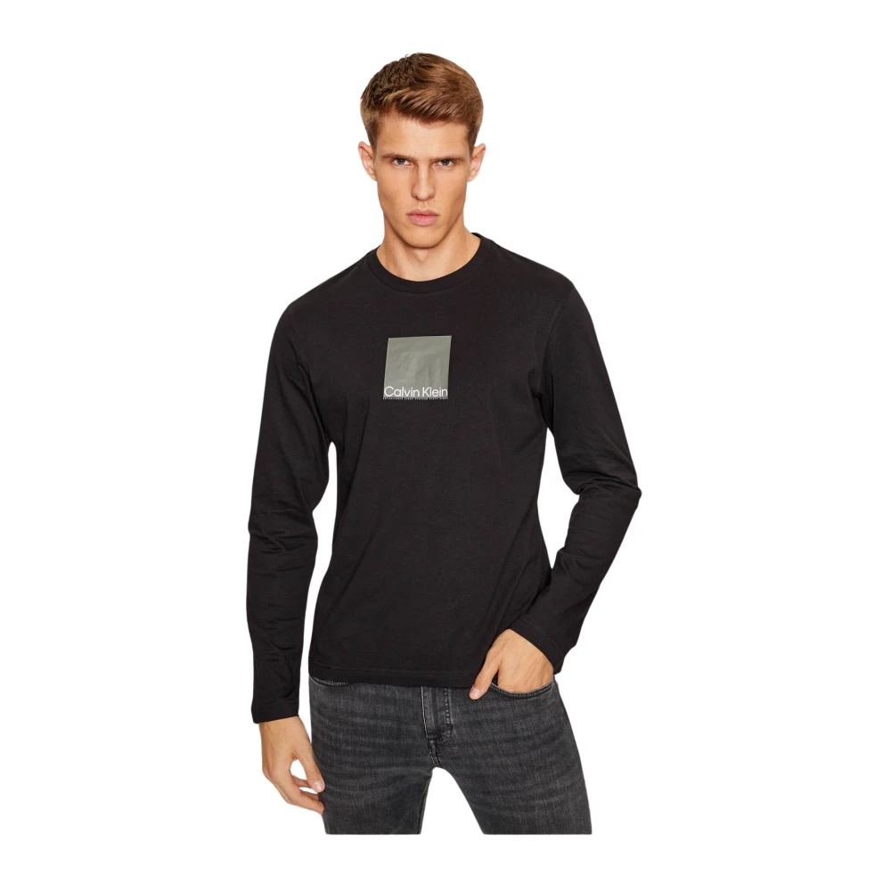 Calvin Klein Logo Print T-Shirt met Lange Mouwen Black Heren