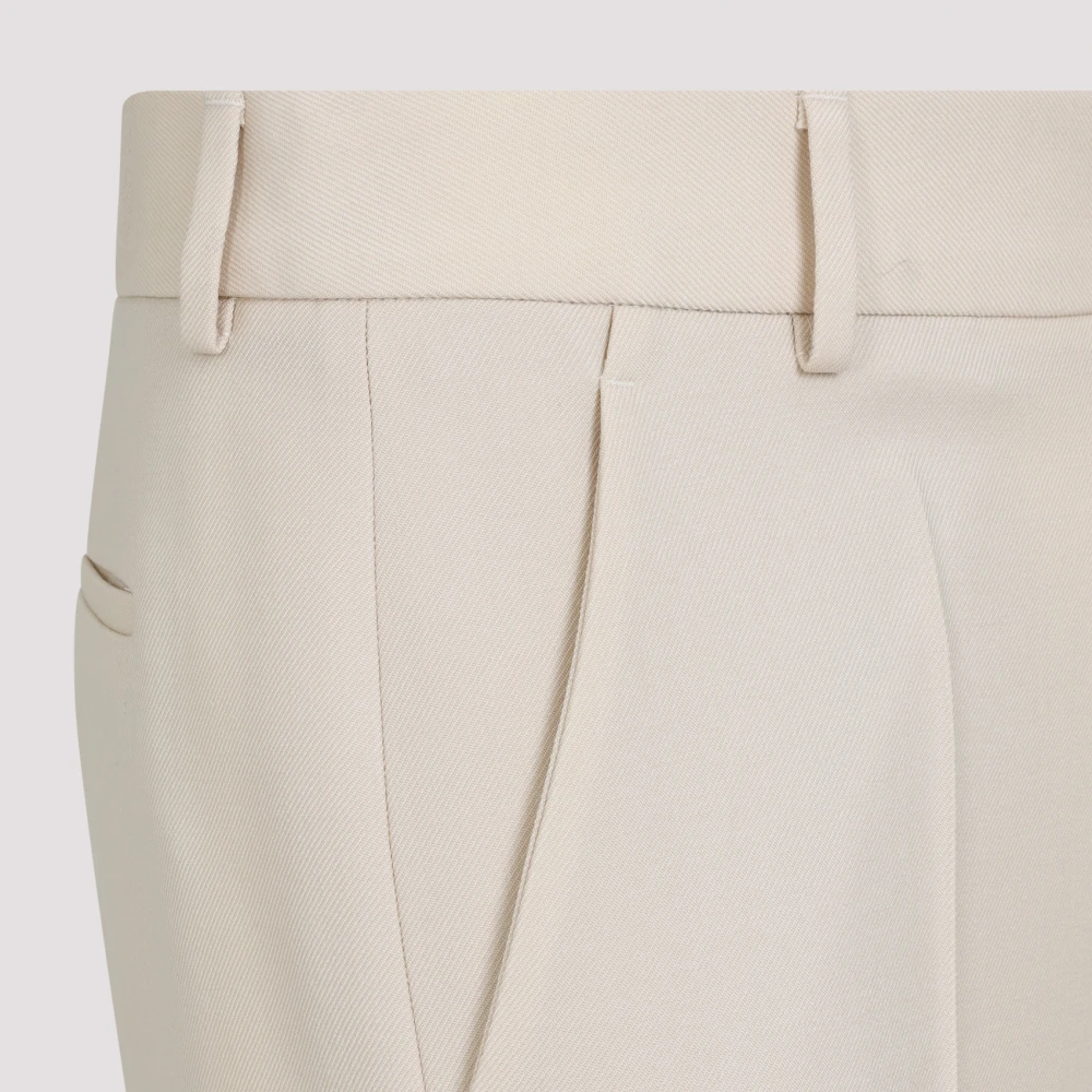 Valentino Luxe Witte Wol Zijden Broek Beige Heren