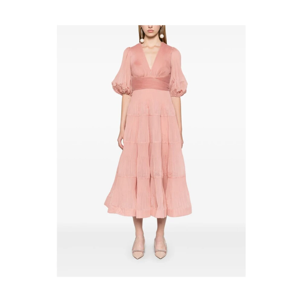 Zimmermann Koraal Geplooide V-Hals Jurk Pink Dames