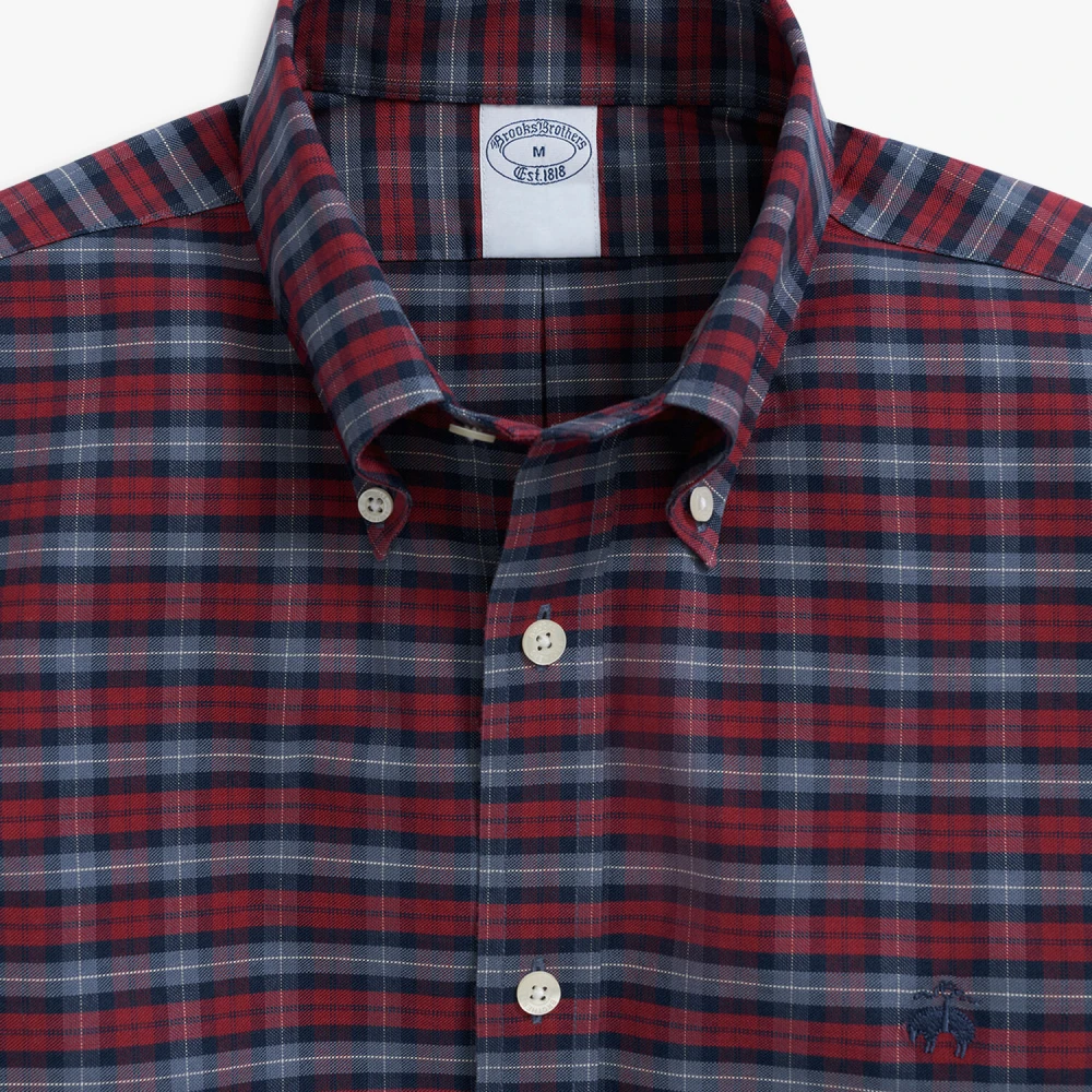 Brooks Brothers Donkerrood Regular Fit Non-Iron Stretch Katoenen Overhemd met Knoopsluiting Red Heren