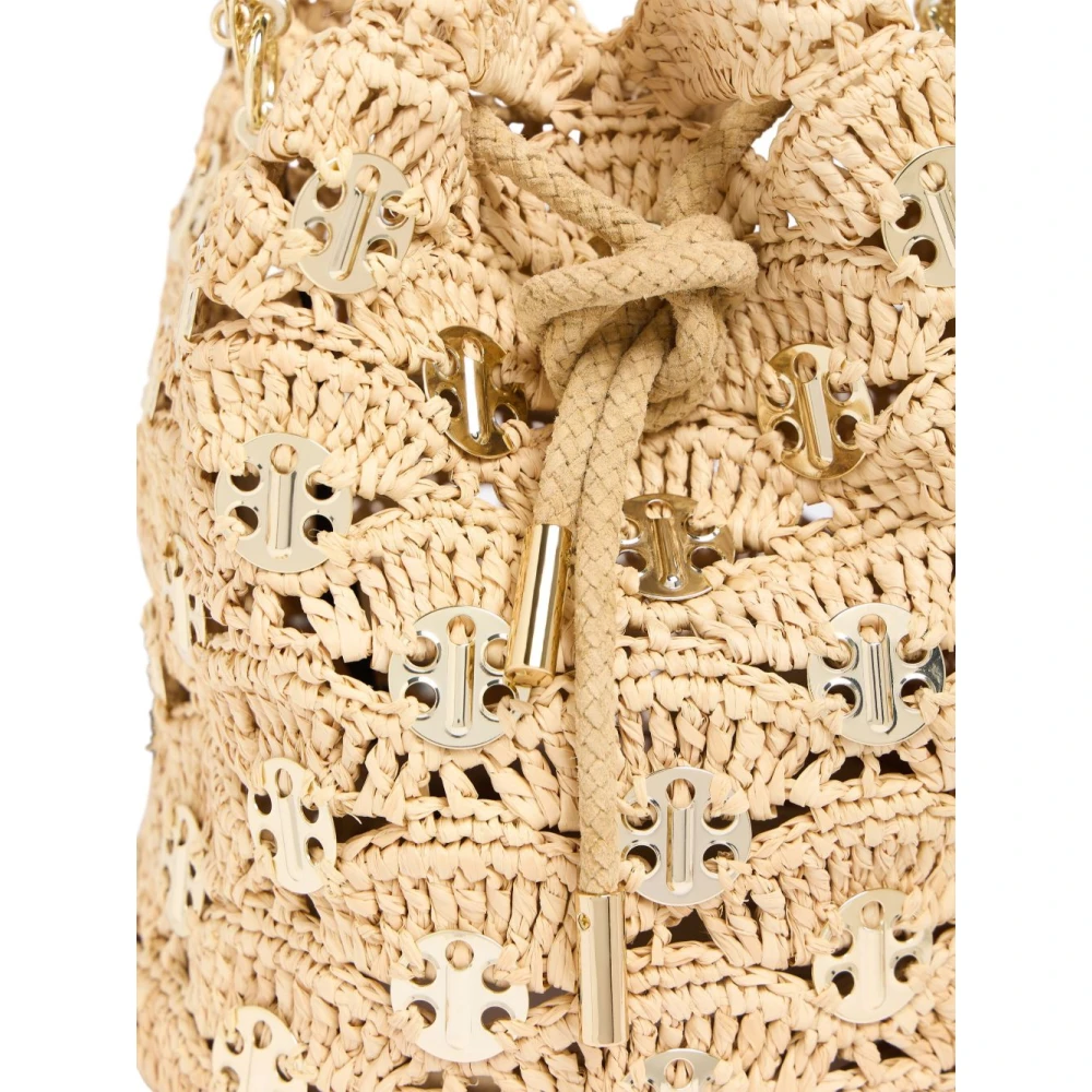 Paco Rabanne Natuurlijke Raffia Schoudertas met Kettinghandvat Beige Dames