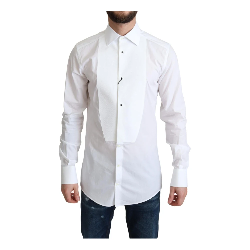 Dolce & Gabbana Men's White Formal Shirts, Xs, Classic Bib Cotton Poplin Shirt