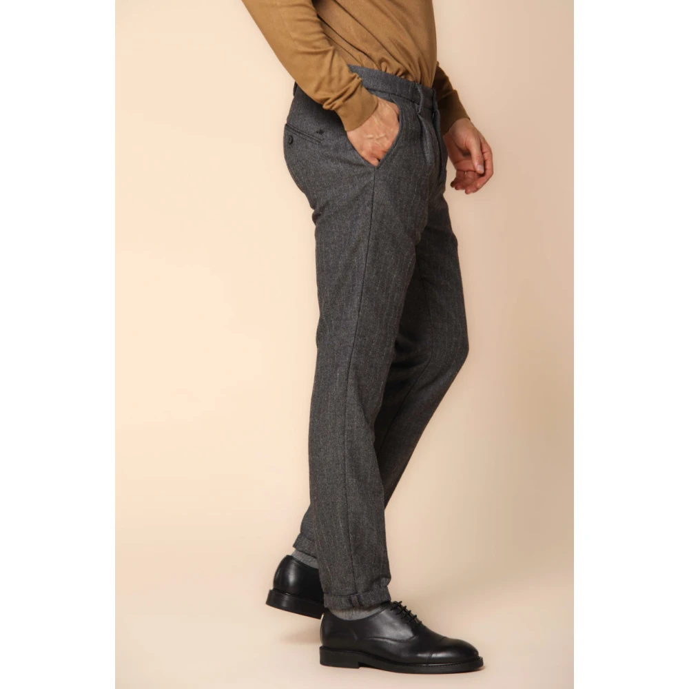 Mason's Gestreepte Carrot Fit Flanellen Chino Broek Gray Heren