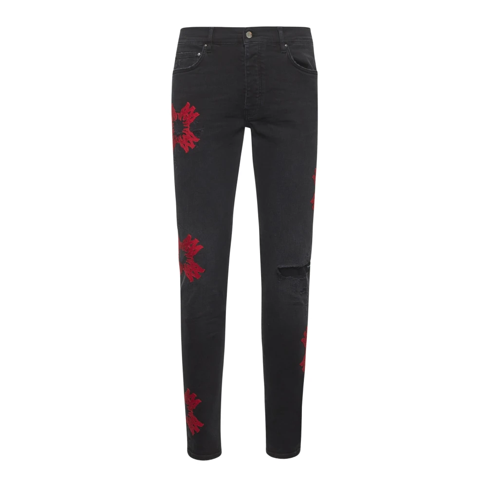 Amiri Zwarte Skinny Jeans met Rode Patches Black Heren