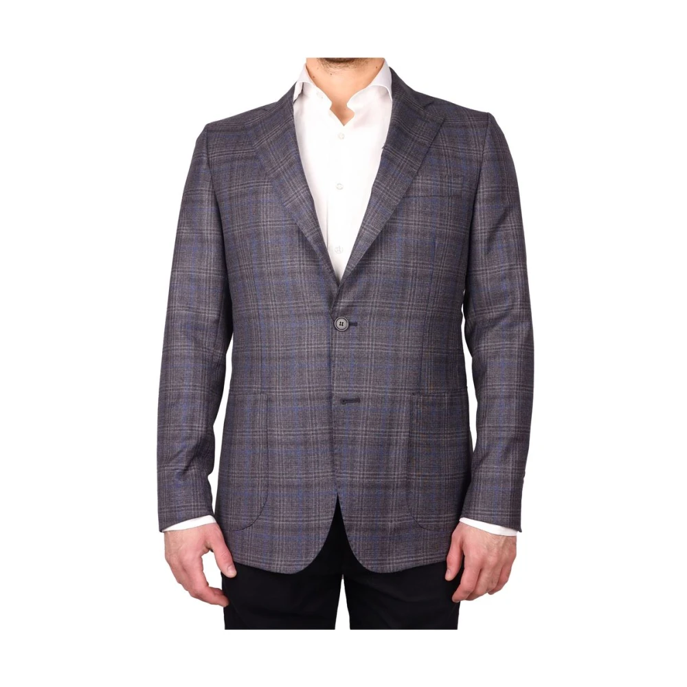 Made in Italia Wollen Blazer Blauw-Grijs Geruite Jas Brown Heren