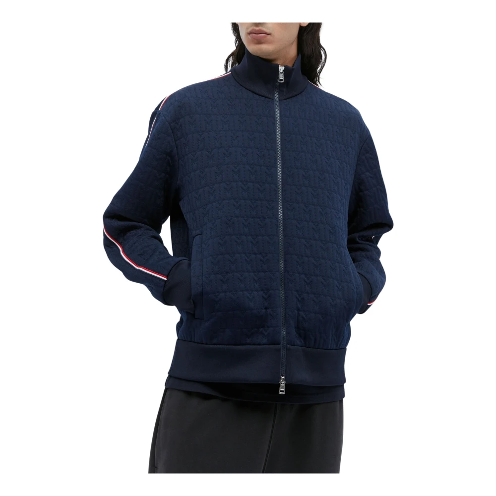 Moncler Geëmbosseerde Logo Rits Sweater Blue Heren
