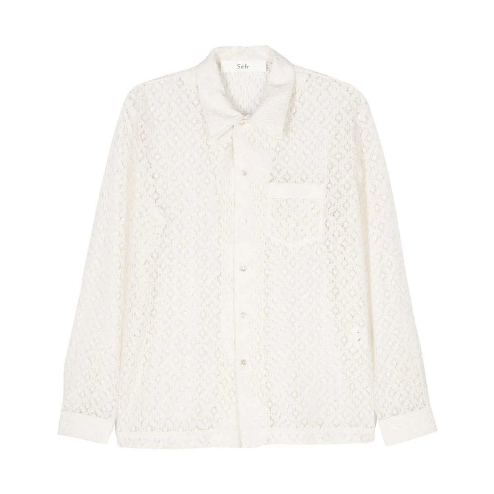 Séfr Chantilly Kant Lange Mouwen Shirt Crème White Heren