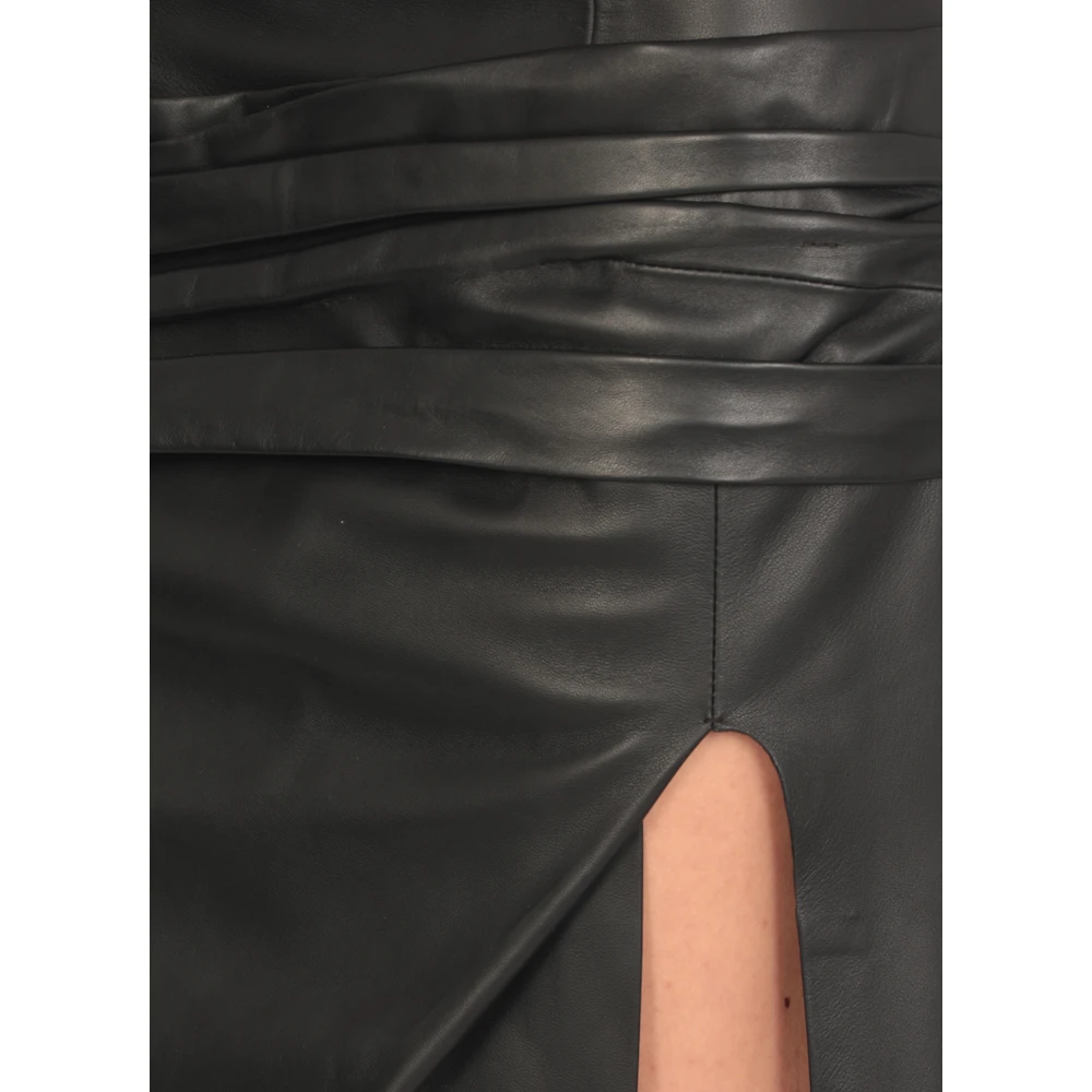 The Attico Zwarte Leren Jurk met Draperende Detail Black Dames