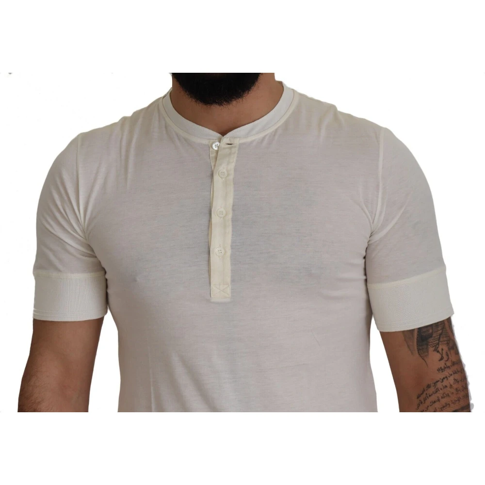 Dolce & Gabbana Wit Kort Knoopsluiting Crewneck T-shirt White Heren