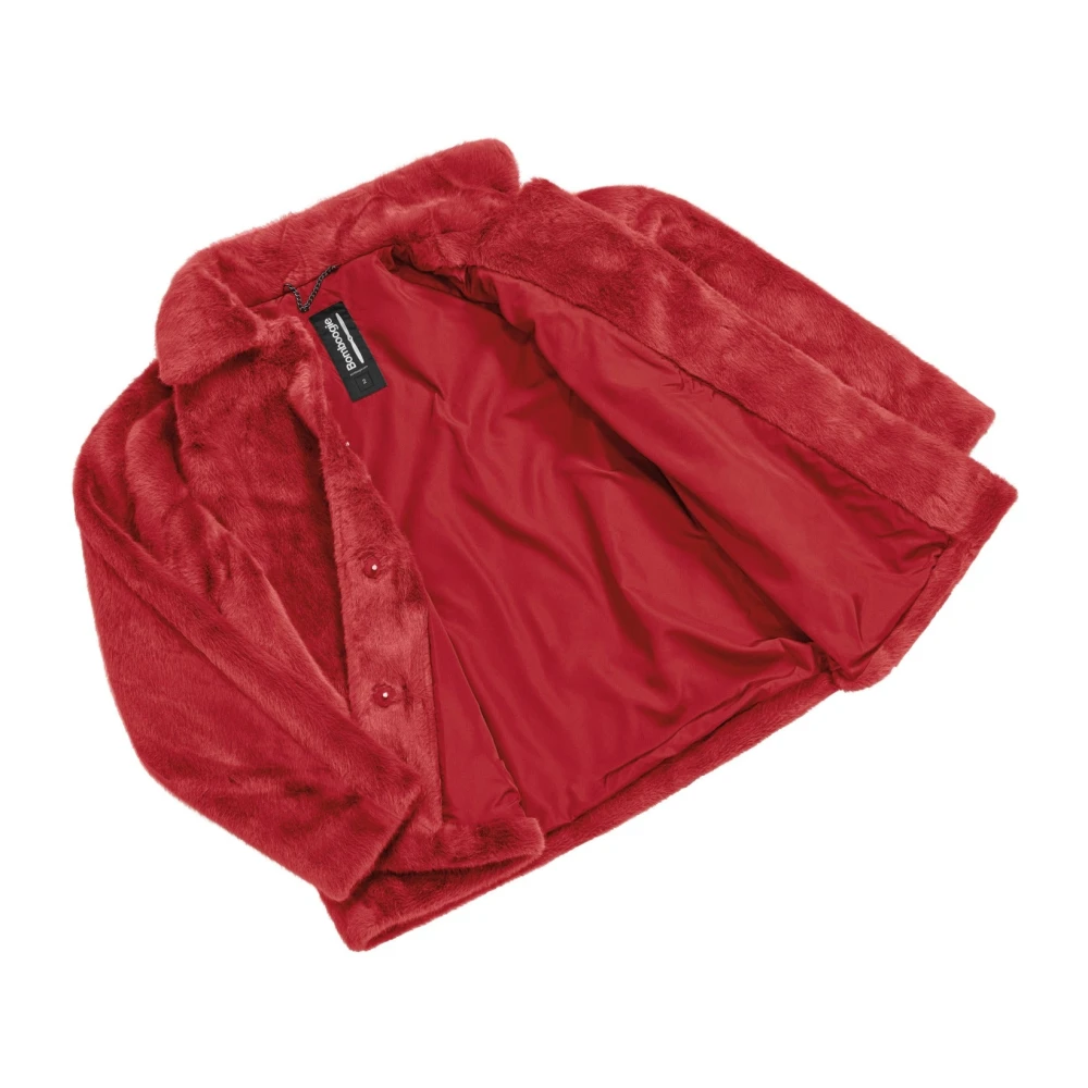 BomBoogie Zachte Eco-Bont Kraag Jas Red Dames