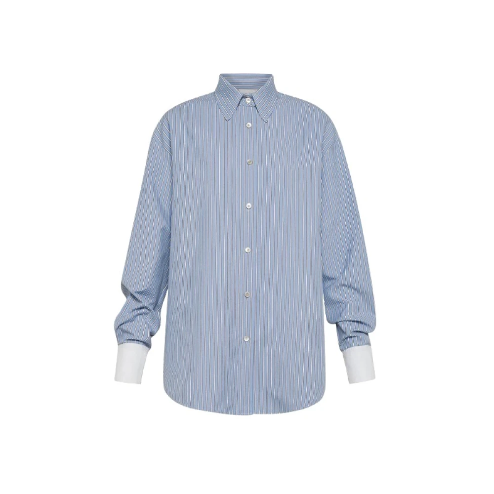 Forte Chique Oxford Gestreept Overhemd met Contrasterende Manchetten Blue Dames