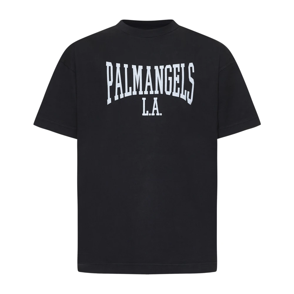 Palm Angels College Style Zwart T-shirt 100% Katoen Black Heren