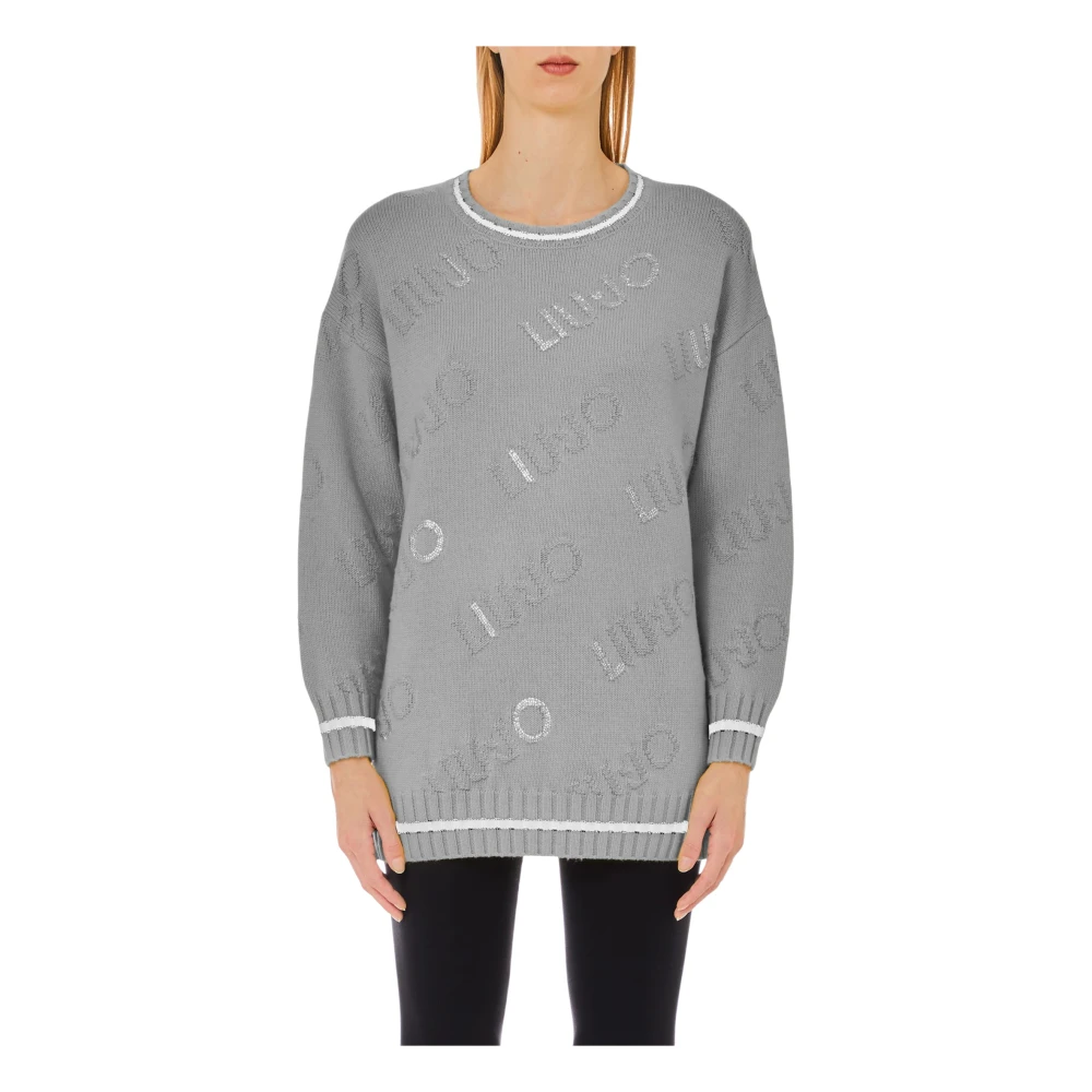 Liu Jo Jacquard Logo Sweater Grijs Wit Gray Dames