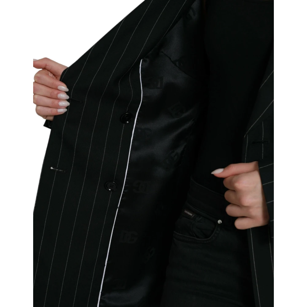 Dolce & Gabbana Elegante Gestreepte Wollen Blazer Black Dames