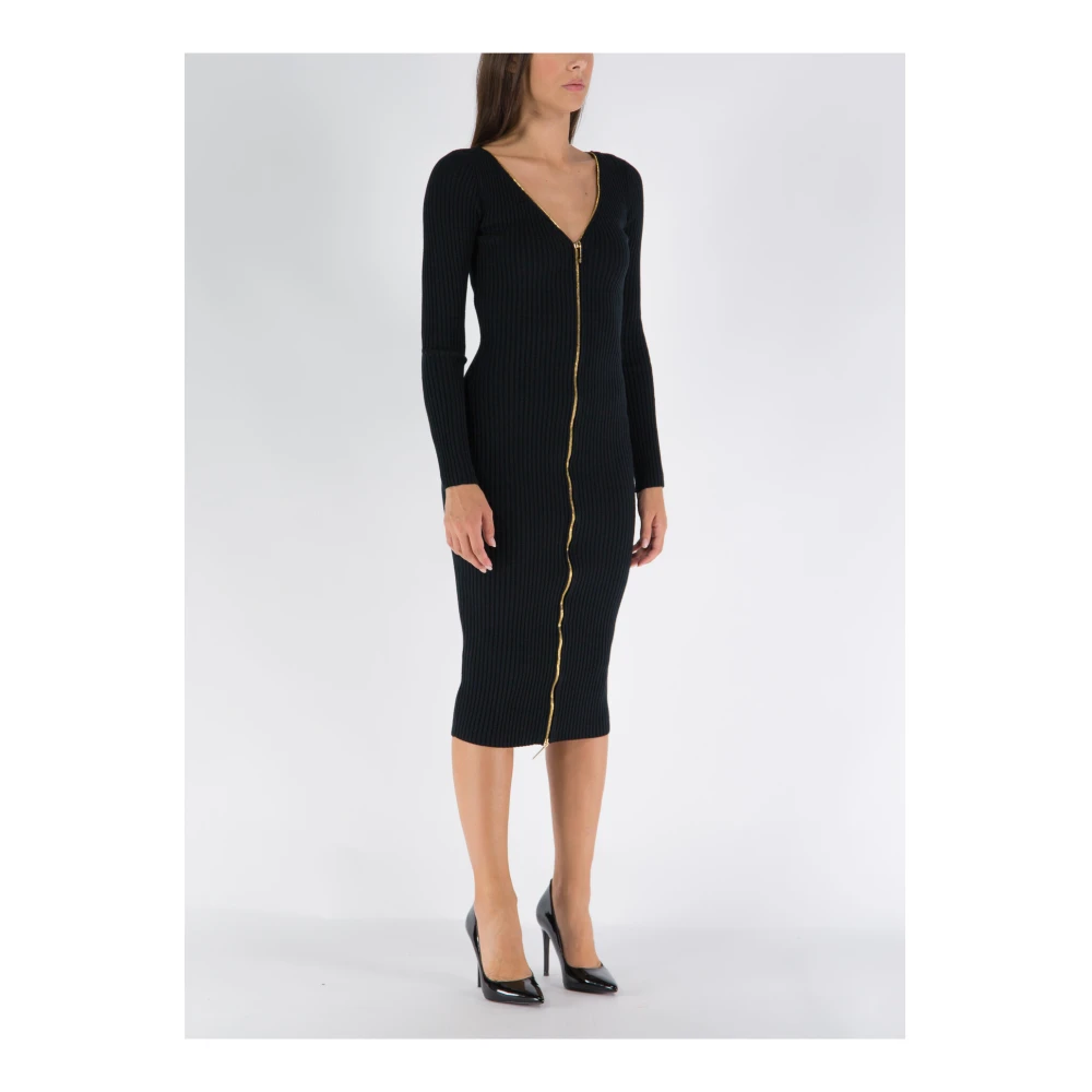 Elisabetta Franchi Midi Jurk met Lange Mouwen Black Dames