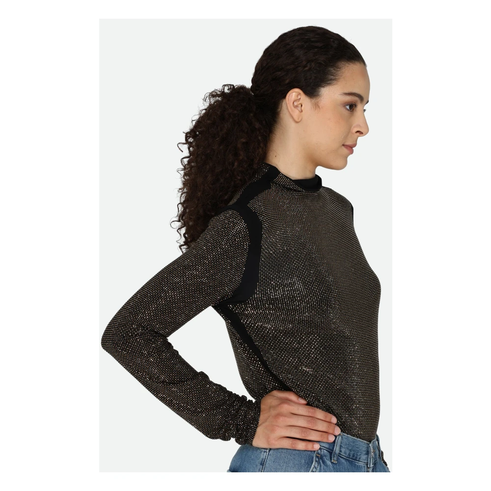 PATRIZIA PEPE Zwarte Paillet T-shirt Black Dames