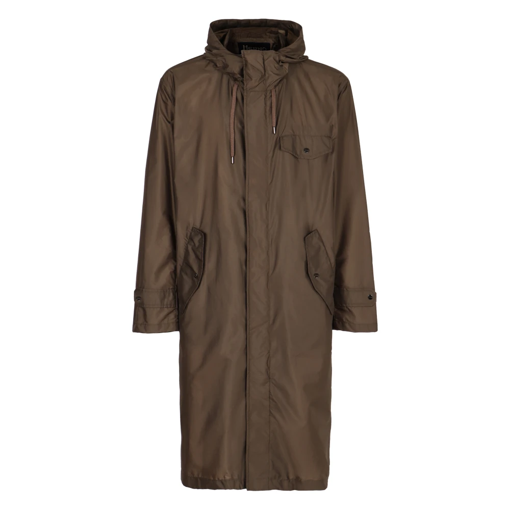 Herno Uomo Verde - Impermeabile Con Cappuccio Regolabile E Tasche - Coats - M