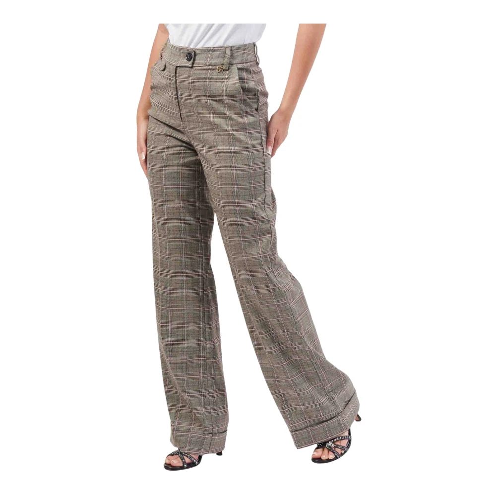 Fracomina Hoge taille geruite broek met wijde pijpen Gray Dames