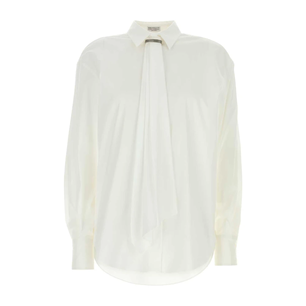 Brunello Cucinelli White Shirt Popeline Di Cotone Stretch - Female - Shirts - M - Blouses & Shirts