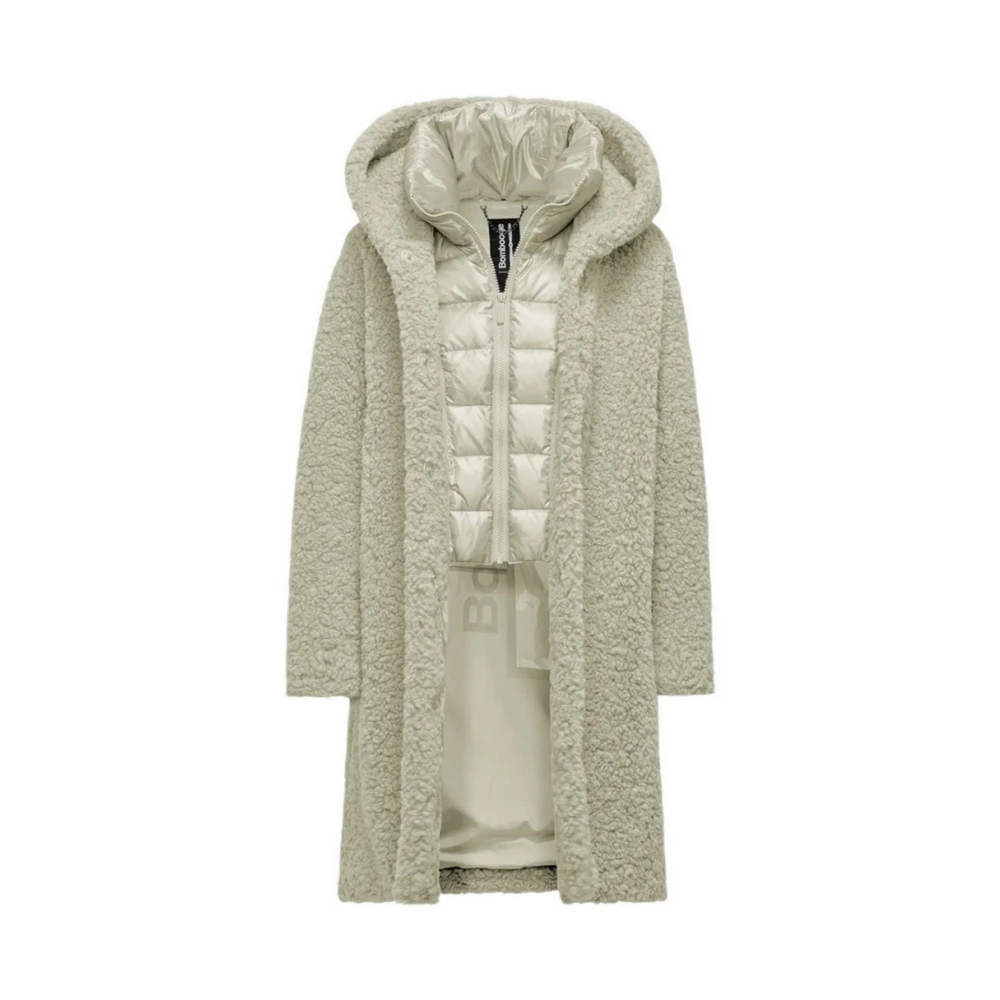 BomBoogie Lange Sherpa Fleece Jas met Afneembare Kraag Beige Dames