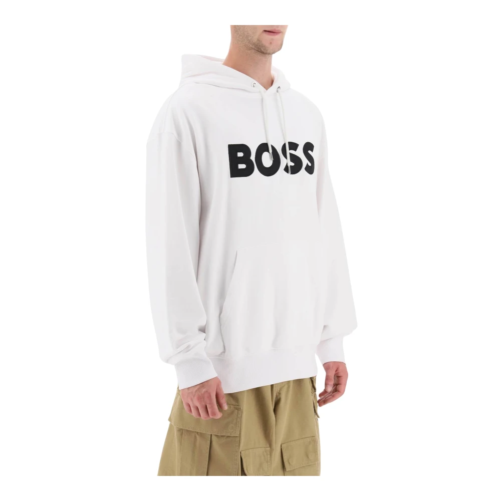 Boss Logo Patch Hoodie White Heren