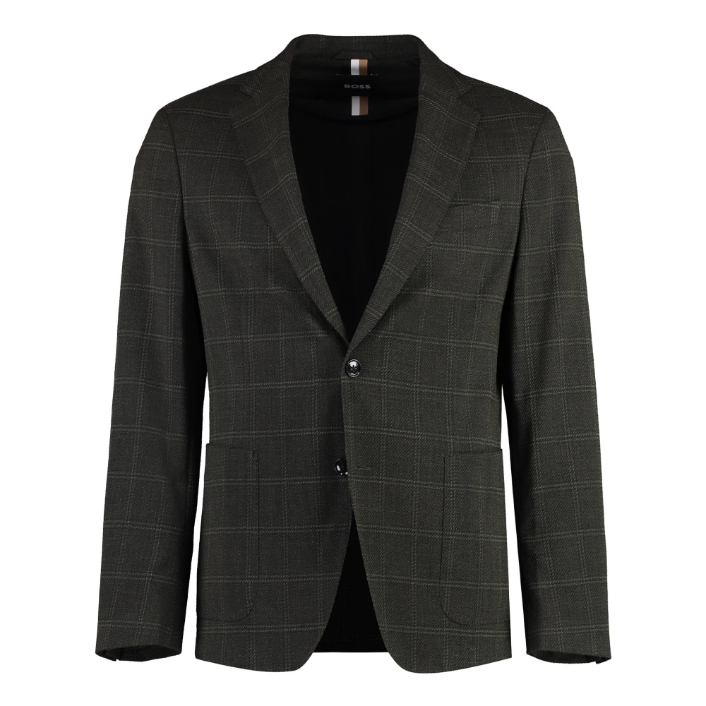 Hugo Boss Slim Fit Geruite Jas met Revers Green Heren