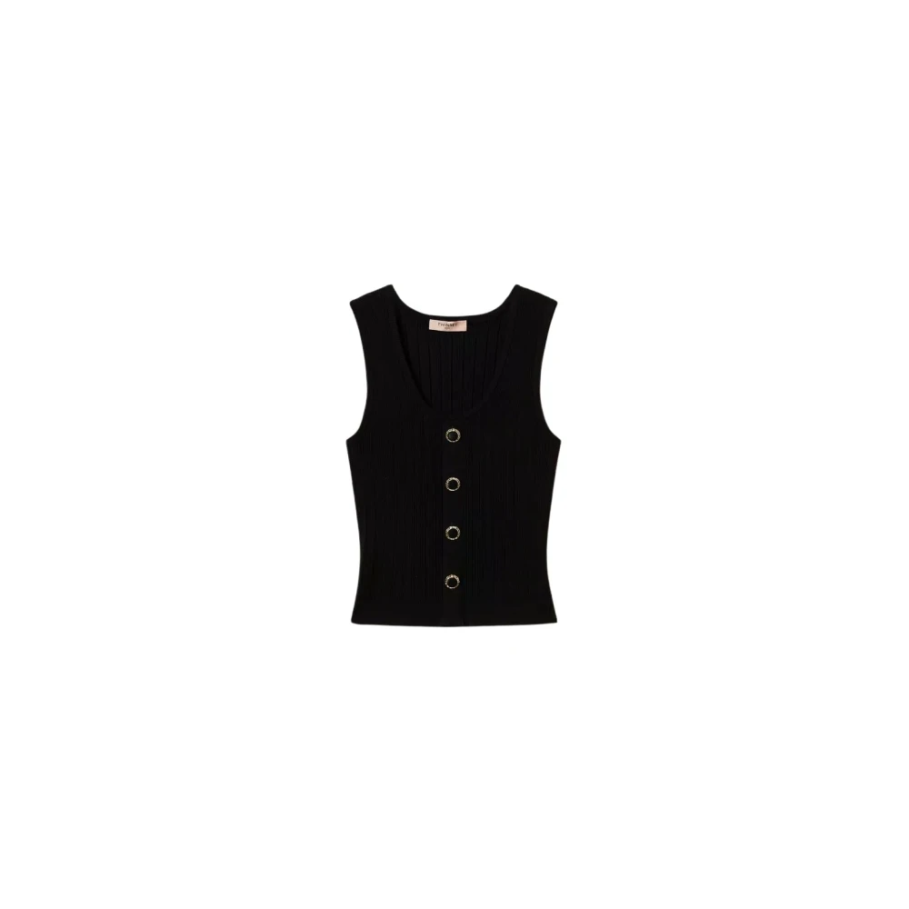 Twinset Gebreide top met knoopdecor Black Dames