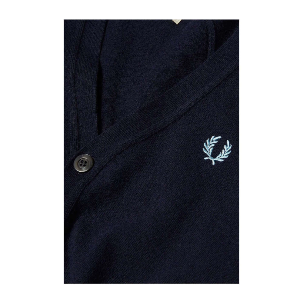 Fred Perry Lamswollen Cardigan Navy Marl-38 Blue Heren