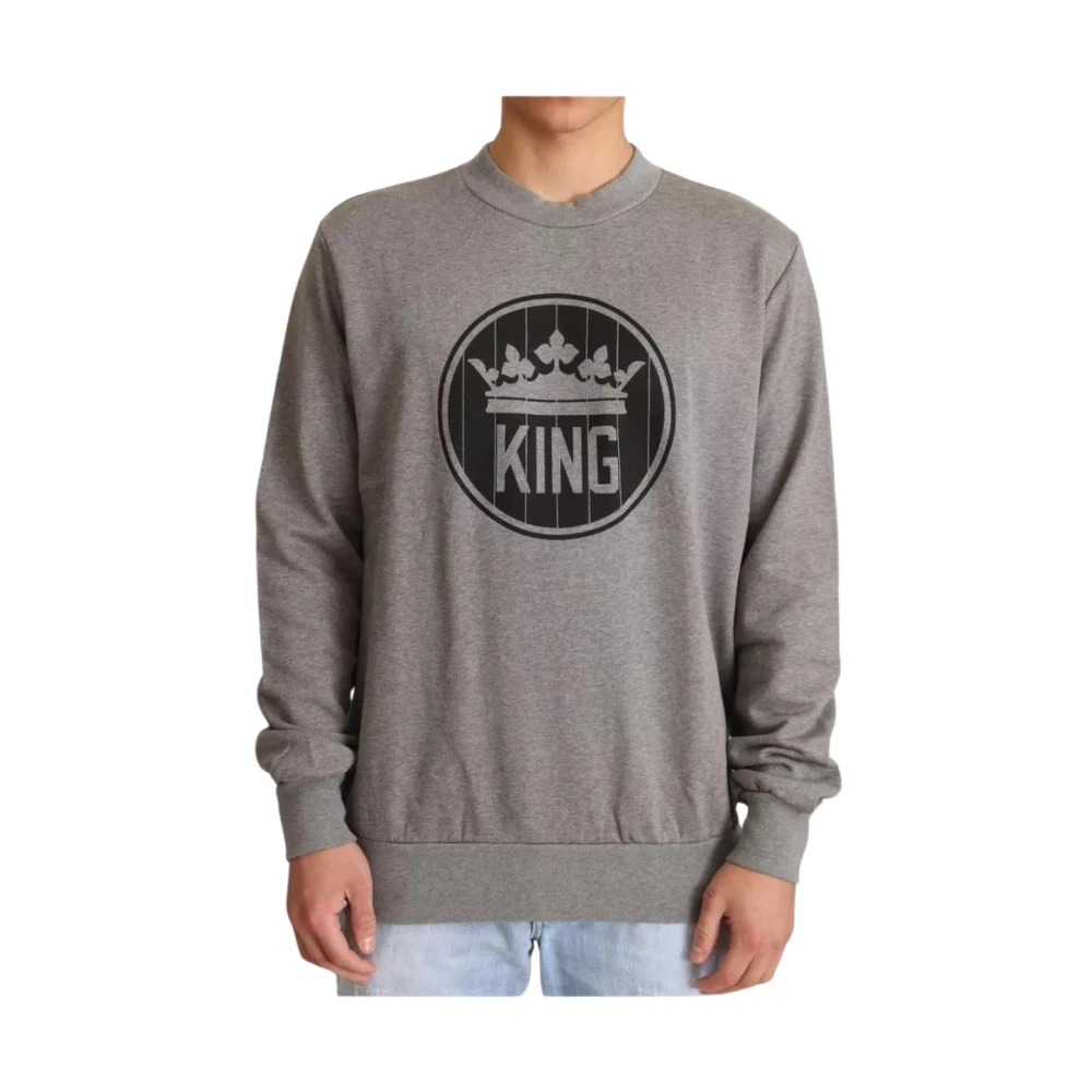 Dolce & Gabbana Gray Crown King Cotton Pullover Sweater - IT46 | S - Image 3
