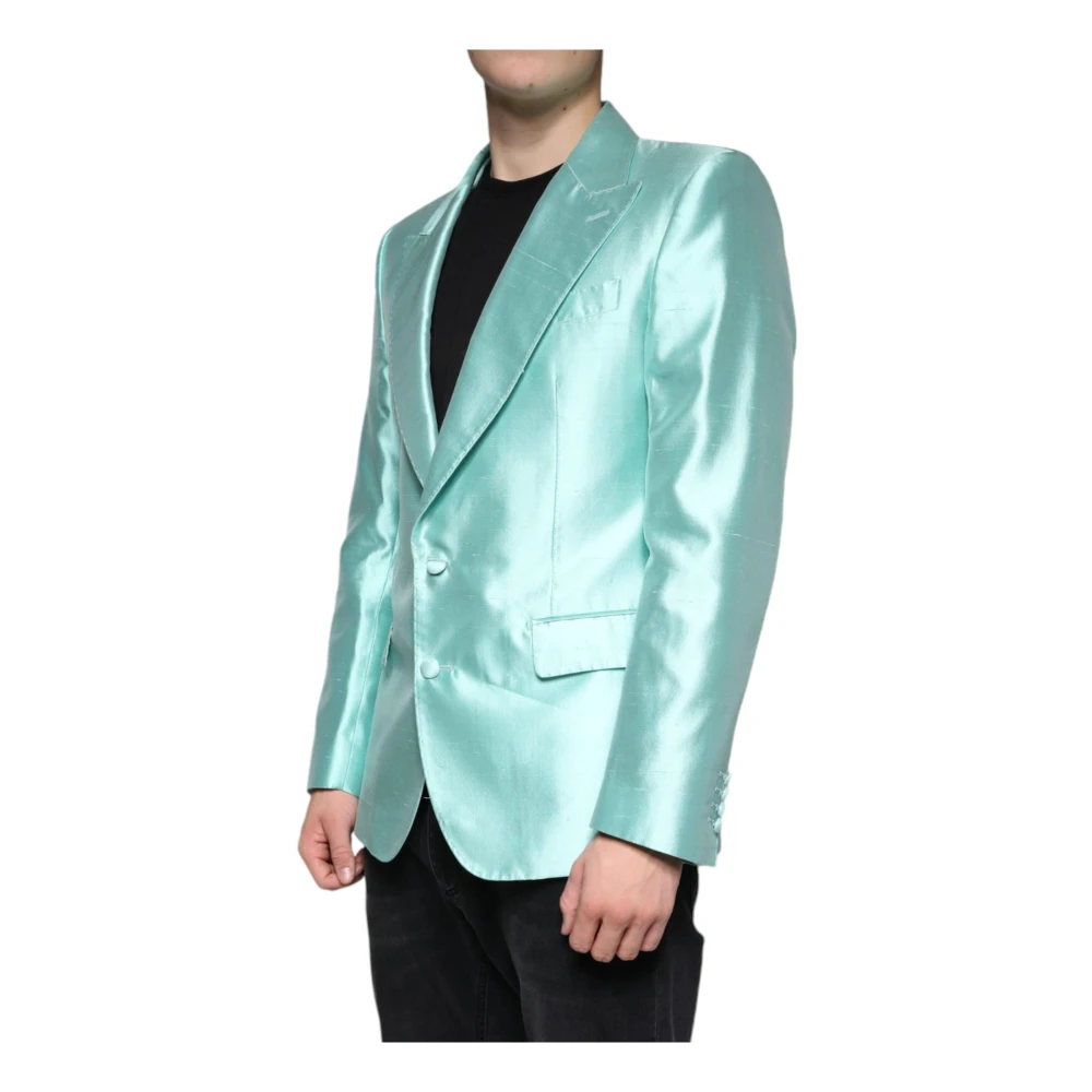 Dolce & Gabbana Mint Groene Zijden Slim Fit Blazer Green Heren