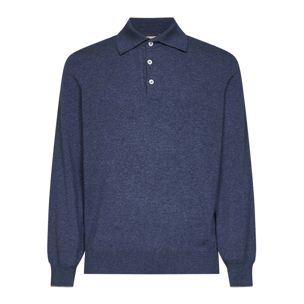 Brunello Cucinelli Blue Cashmere Knitwear, Male, M, Cashmere Knit Polo Shirt