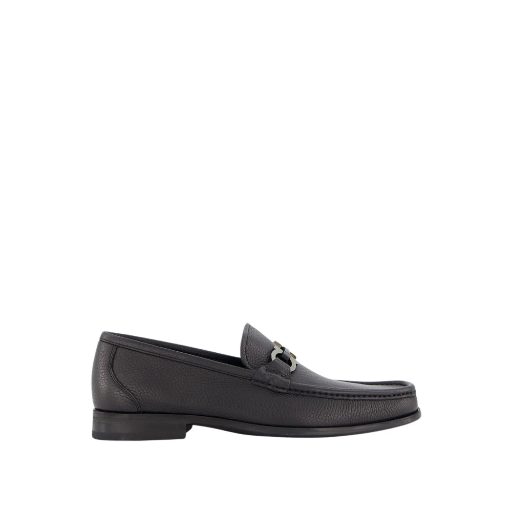 Ferragamo Zwarte leren mocassin met Gancini orna t