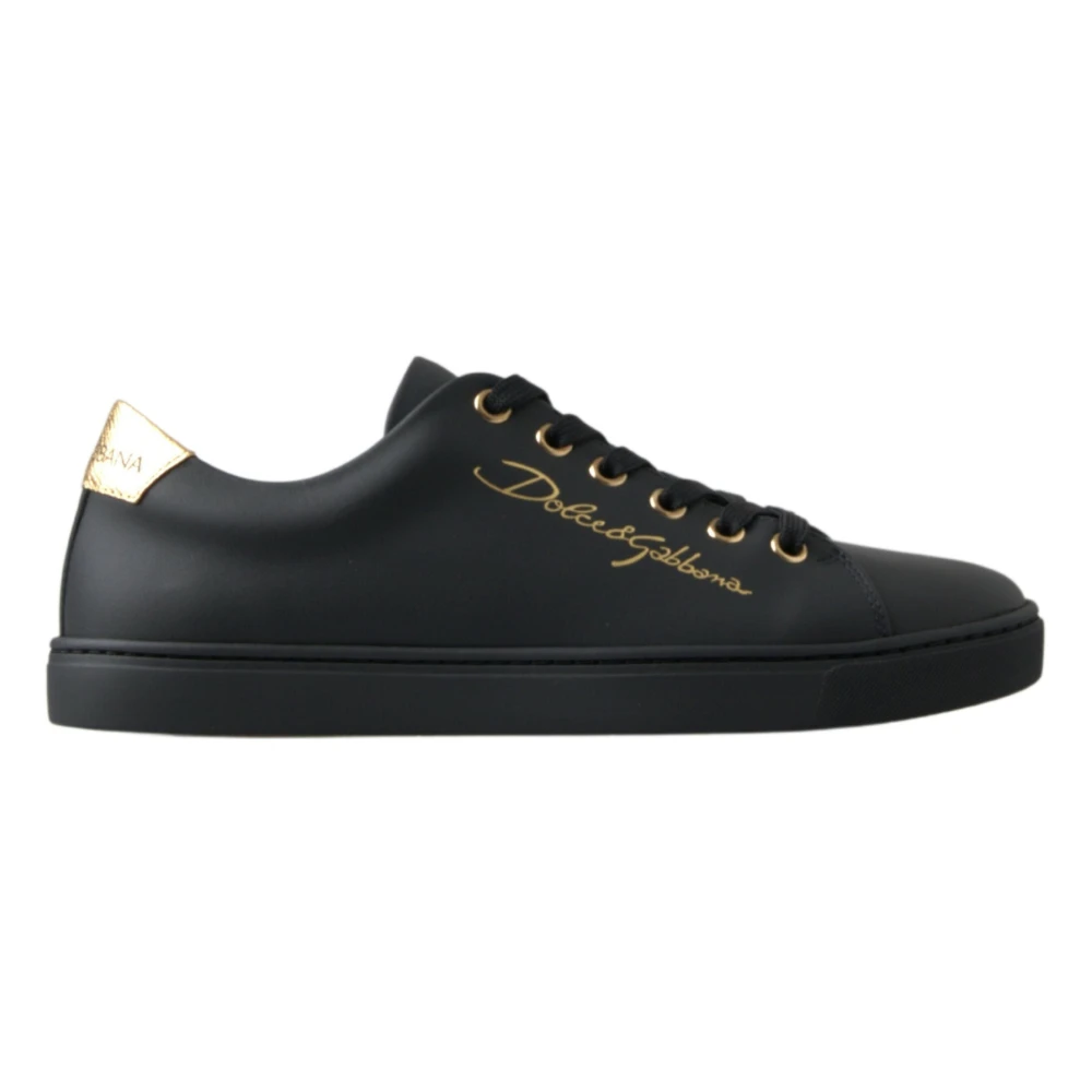 Dolce & Gabbana Women's Black Sneakers,, -Gold Classic Leather Trainers Size 2 Uk