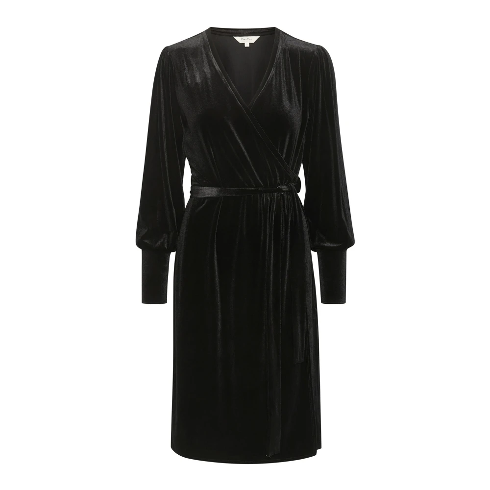 Part Two Zwarte jurk met opgeblazen mouwen en V-hals Black Dames