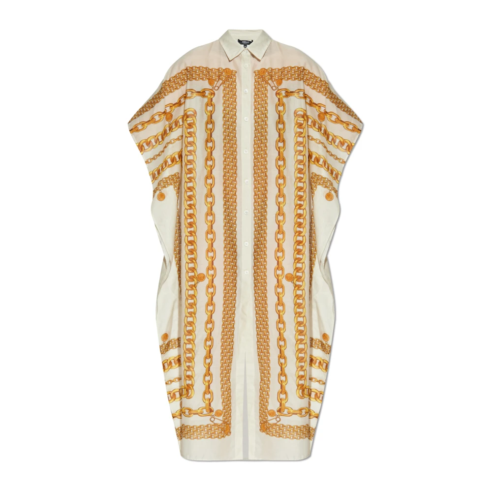 Versace Jurk met Barocco Chain patroon Beige Dames