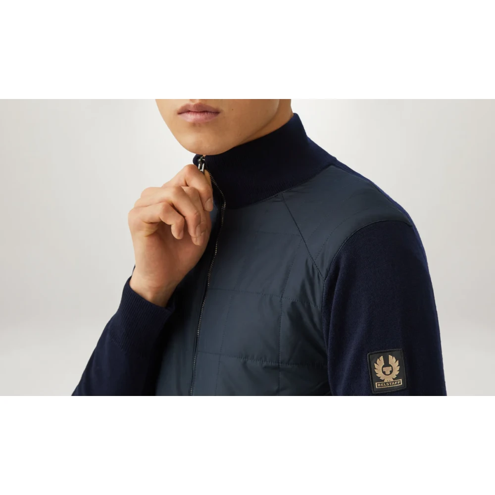 Belstaff Gewassen Navy Cardigan met Ritssluiting en Gewatteerde Panelen Blue Heren