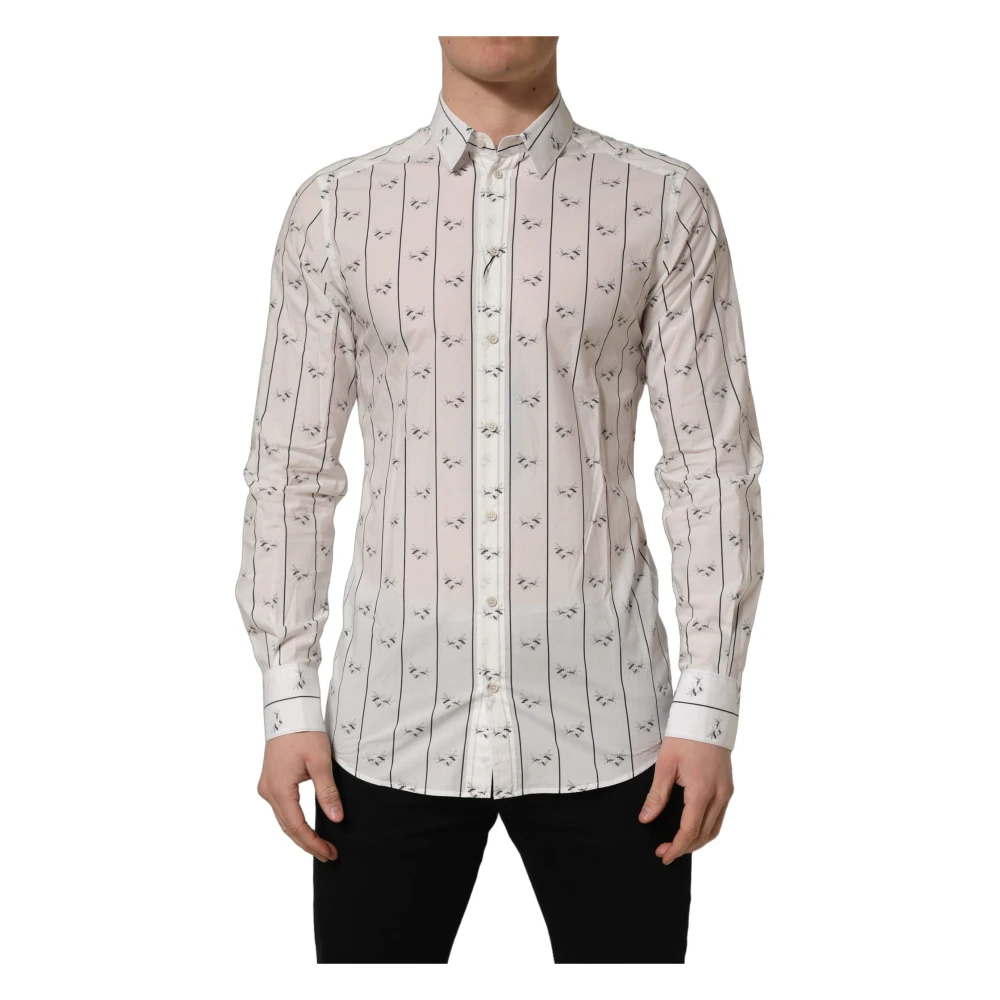 Dolce & Gabbana Men's White Formal Shirts, 3XL, Gold-Fit Dress Shirt