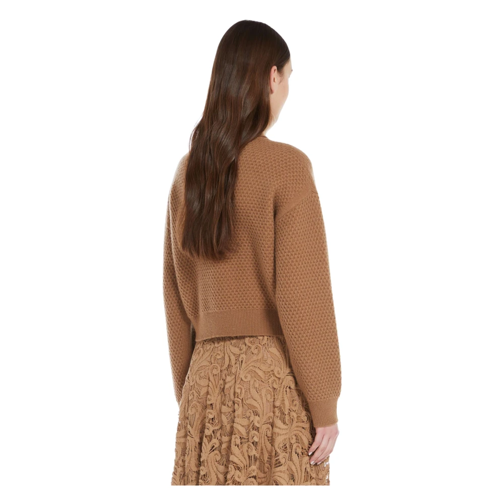 Max Mara Studio Cropped Cashmere Sweater High Neck Brown Dames