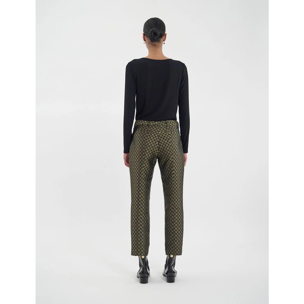 Ines De La Fressange Paris Audrey zwarte en gouden jacquard geweven broek Black Dames