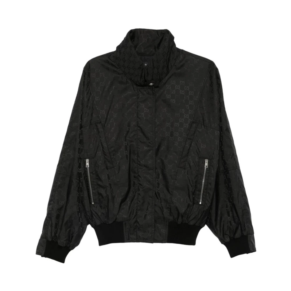 Gucci Women's Black Light Jackets, 2XS, Gg Nylon Zip Jacket