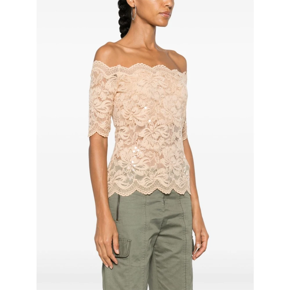 Paco Rabanne Pailletten Top met Wijde Hals Beige Dames