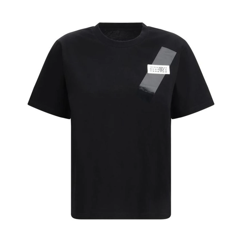 MM6 Maison Margiela, T-Shirts, female, Black, L, Iconic Monogram Ribbed Cotton T-Shirt