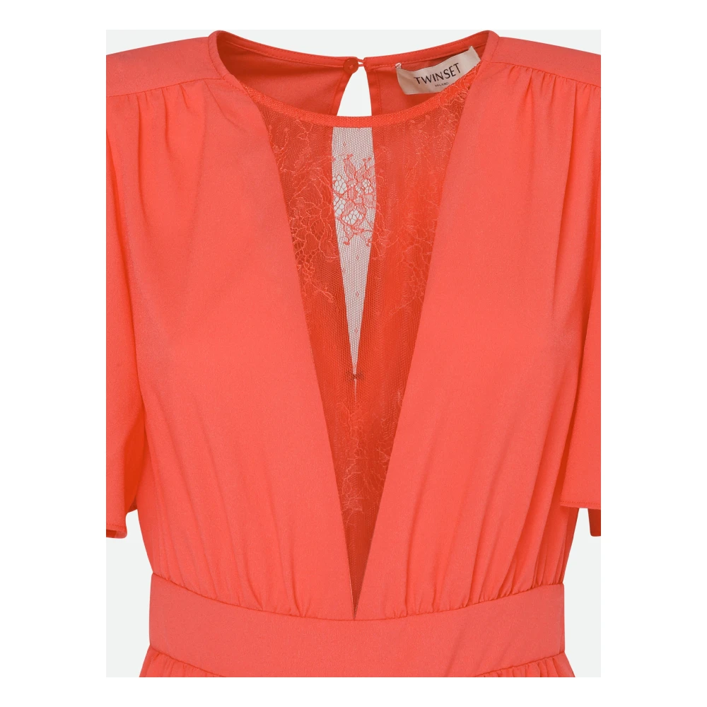Twinset Rode jumpsuit met bloemenkantinzet Red Dames