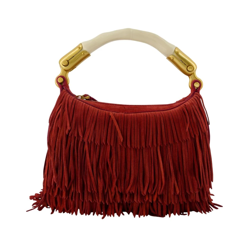 Balmain Red Ebene Mini Fringes Bag - Female - Handbags - One Size - Bags